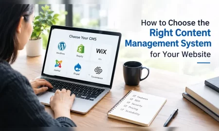 How to Choose the Right Content Management System for Your Website A website administrator choosing the right content management system based on SEO features, design flexibility, security, and performance.