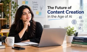 The Future of Content Creation in the Age of AI A content creator using AI tools for writing, graphic design, video editing, and digital content creation.
